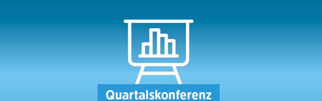 Graphic with icon of a whiteboard with the words "Quarterly conference"